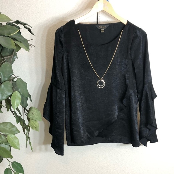 Thalia Sodi Black Shiny Top With Attached Necklace - Picture 1 of 6